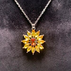 Women’s/Girls yellow marquis cut rhinestone floral pendant & chain boho western
